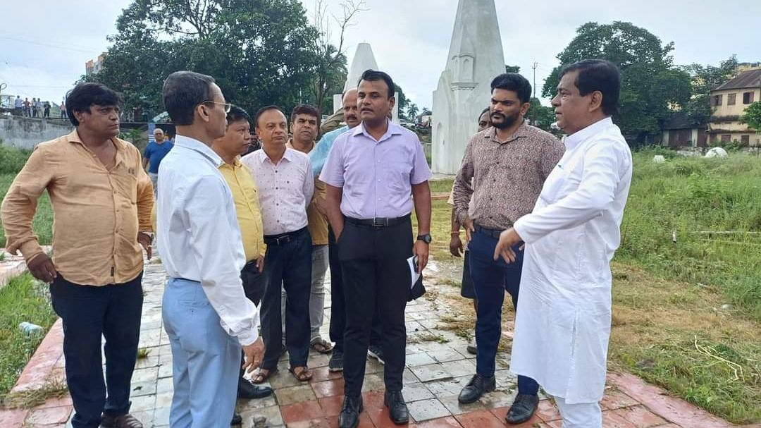 Agartala Municipal Corporation officials inspect Royal Crematorium in Agartala.