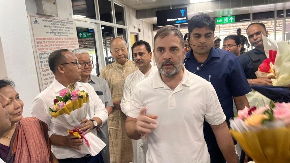 Rahul Gandhi arrives in Assam to meet flood-affected people in Cachar Rahul Gandhi arrives in Assam to meet flood-affected people in Cachar