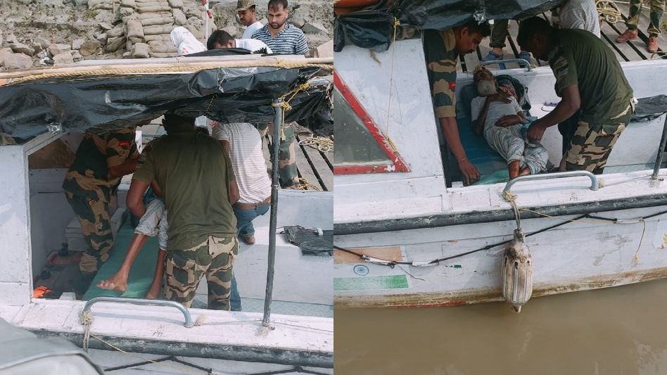 Assam: BSF jawans evacuate ailing patient to hospital by speed boat Assam: BSF jawans evacuate ailing patient to hospital by speed boat