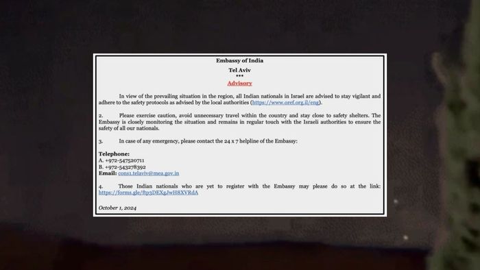 Indian embassy issues safety advisory for nationals in Israel