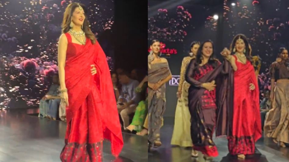 Sangeeta Bijlani looks stunning in handcrafted Sanjukta Dutta's 'mekhela chador' at Lakme Fashion Week  Sangeeta Bijlani looks stunning in handcrafted Sanjukta Dutta's 'mekhela chador' at Lakme Fashion Week
