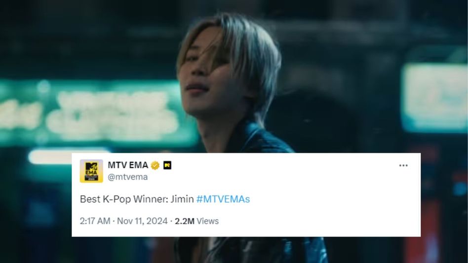 BTS's Jimin clinches first MTV EMA win with best K-pop award BTS's Jimin clinches first MTV EMA win with best K-pop award