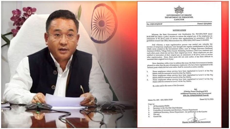 Sikkim government restores original pay levels for regularized employees Sikkim government restores original pay levels for regularized employees