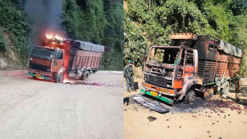Manipur: Truck loaded with onions set on fire by miscreants on NH 37, Rongmei Nagas condemn attack Manipur: Truck loaded with onions set on fire by miscreants on NH 37, Rongmei Nagas condemn attack