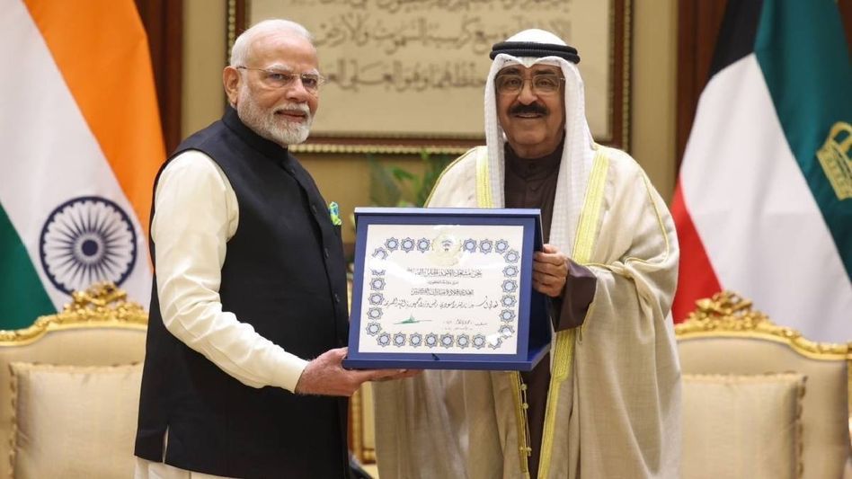 PM Modi honoured with Kuwait's highest civilian award 'The Order of Mubarak Al Kabeer' PM Modi honoured with Kuwait's highest civilian award 'The Order of Mubarak Al Kabeer'