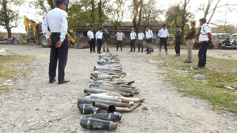Arunachal: Police crackdown on modified bike silencers in Pasighat, over 80 units destroyed Arunachal: Police crackdown on modified bike silencers in Pasighat, over 80 units destroyed