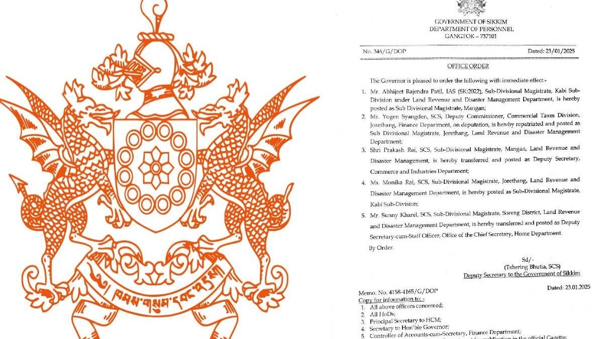 Sikkim announces key administrative reshuffles, details inside Sikkim announces key administrative reshuffles, details inside