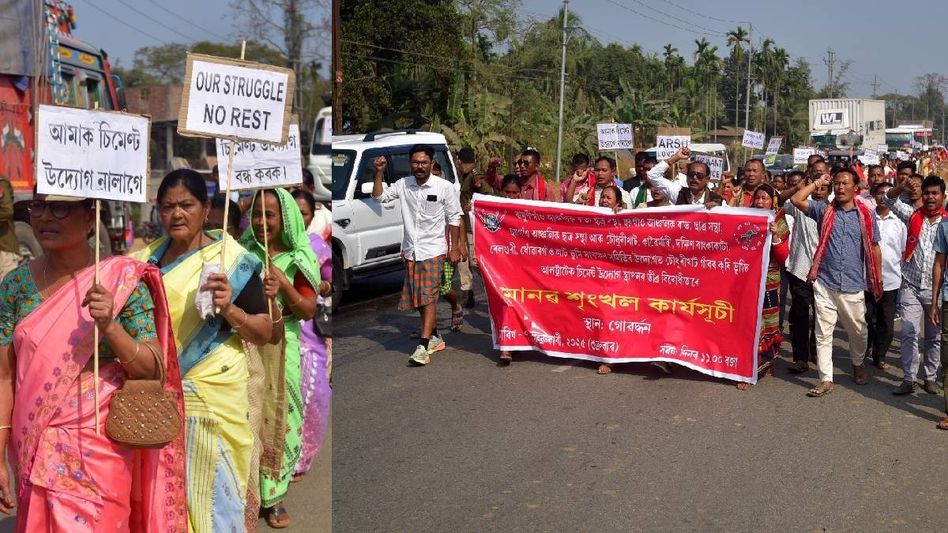 Assam: Protest rally 'Manab Srinkhol' held against establishment of cement factory at Gobardhon Assam: Protest rally 'Manab Srinkhol' held against establishment of cement factory at Gobardhon