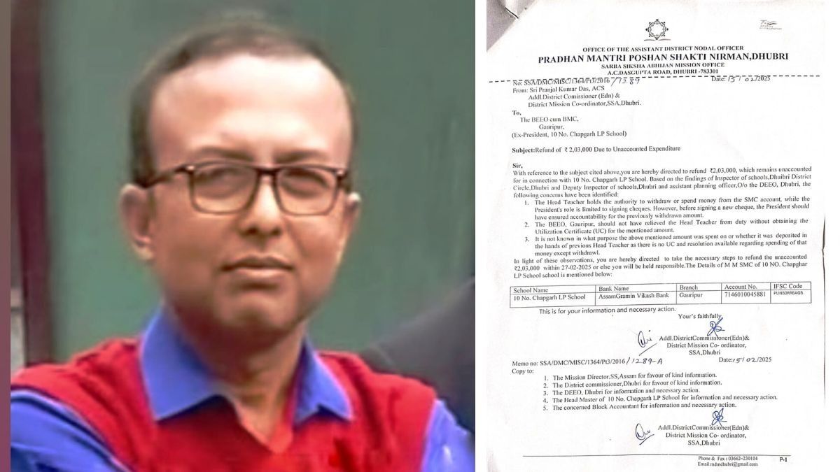Assam: Dhubri education official ordered to refund Rs 2.03 lakh over misused school funds Assam: Dhubri education official ordered to refund Rs 2.03 lakh over misused school funds