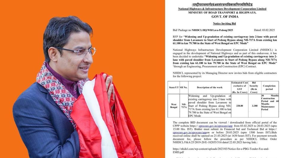 Centre sanctions Rs 338 crores for Lava-Pedong road to boost connectivity to Gangtok Centre sanctions Rs 338 crores for Lava-Pedong road to boost connectivity to Gangtok