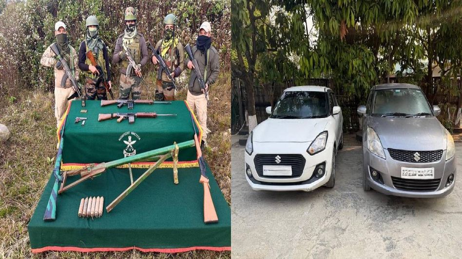 Manipur: Huge cache of arms, stolen vehicles recovered during search operations Manipur: Huge cache of arms, stolen vehicles recovered during search operations
