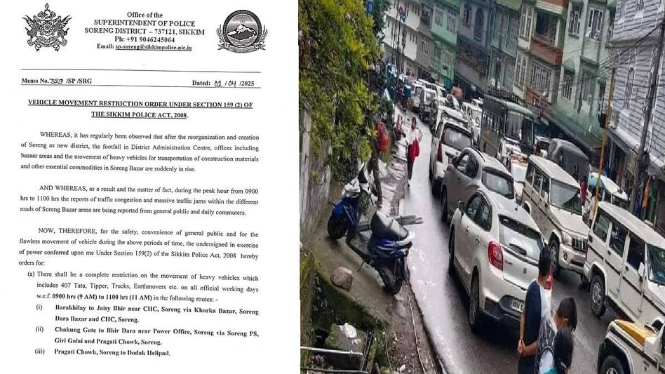 Sikkim: Vehicle movement restrictions imposed in Soreng district to address traffic congestion Sikkim: Vehicle movement restrictions imposed in Soreng district to address traffic congestion