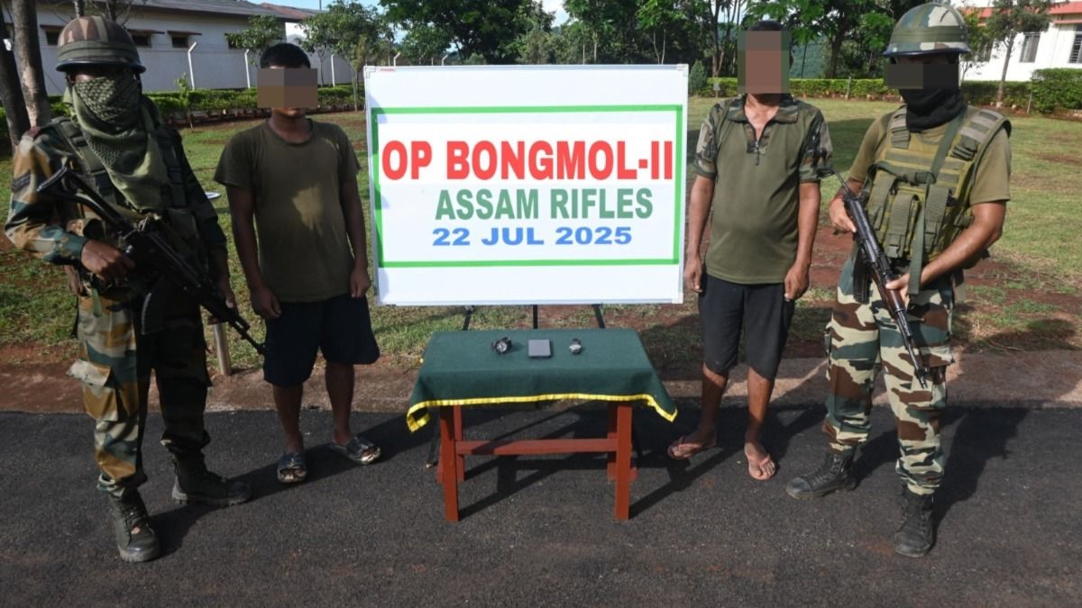 Two PLA cadres apprehended by Assam Rifles near Indo-Myanmar Border in Manipur's Tengnoupal Two PLA cadres apprehended by Assam Rifles near Indo-Myanmar Border in Manipur's Tengnoupal