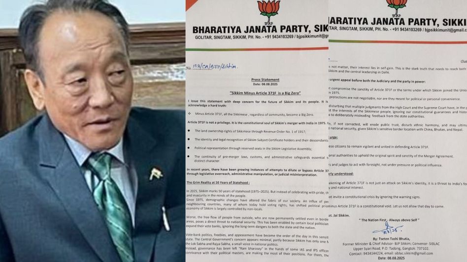 Sikkim BJP leader warns against any move to dilute Article 371F in state Sikkim BJP leader warns against any move to dilute Article 371F in state