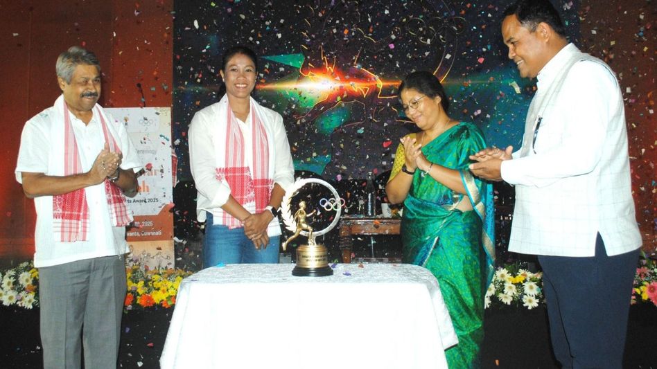 Assam Olympic association unveils Bhogeswar Baruah National Sports Award trophy Assam Olympic association unveils Bhogeswar Baruah National Sports Award trophy