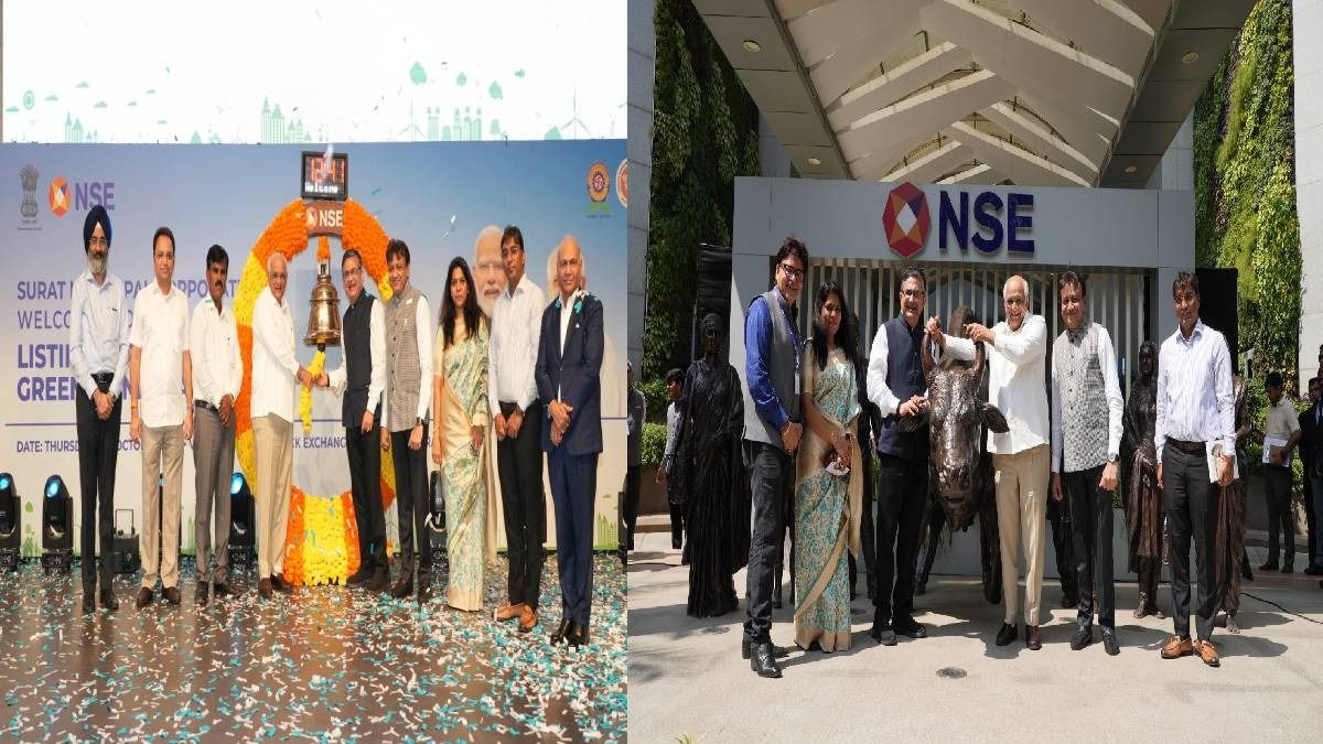 Hon’ble CM Shri Bhupendra Patel with senior officials from NSE and Surat Municipal Corporation during the listing of the ₹200 crore Green Municipal Bond on NSE.