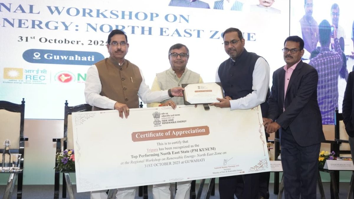 Tripura leads North East in renewable energy, wins national award for PM-KUSUM implementation Tripura leads North East in renewable energy, wins national award for PM-KUSUM implementation