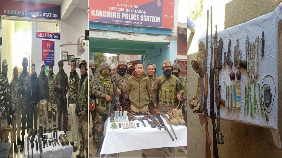 Security forces recover large cache of weapons and explosives in Manipur’s Kakching and Bishnupur districts Security forces recover large cache of weapons and explosives in Manipur’s Kakching and Bishnupur districts