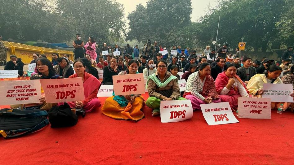 Manipur groups hold protest at Jantar Mantar, demand immediate and safe return of displaced families Manipur groups hold protest at Jantar Mantar, demand immediate and safe return of displaced families