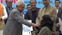 Nitish Kumar allegedly removes a woman doctor’s naqab during an appointment letter event in Patna (Screengrab) Nitish Kumar allegedly removes a woman doctor’s naqab during an appointment letter event in Patna (Screengrab)