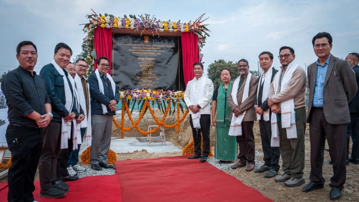Arunachal CM along with other dignitaries during the foundation stone laying of government officers' quarters in Namsai