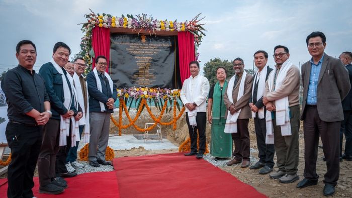 Arunachal CM along with other dignitaries during the foundation stone laying of government officers' quarters in Namsai