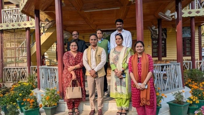 Senior officials of the Madhya Pradesh State Election Commission during their visit to Sepahijala district on Friday to review EVM storage and security arrangements