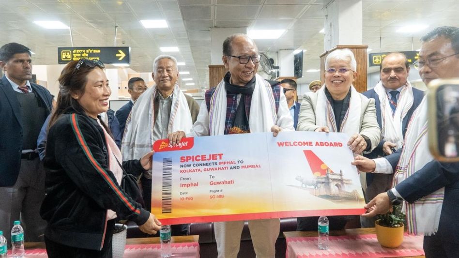 Manipur CM flags off SpiceJet direct flights linking Imphal with Guwahati, Kolkata and Mumbai Manipur CM flags off SpiceJet direct flights linking Imphal with Guwahati, Kolkata and Mumbai
