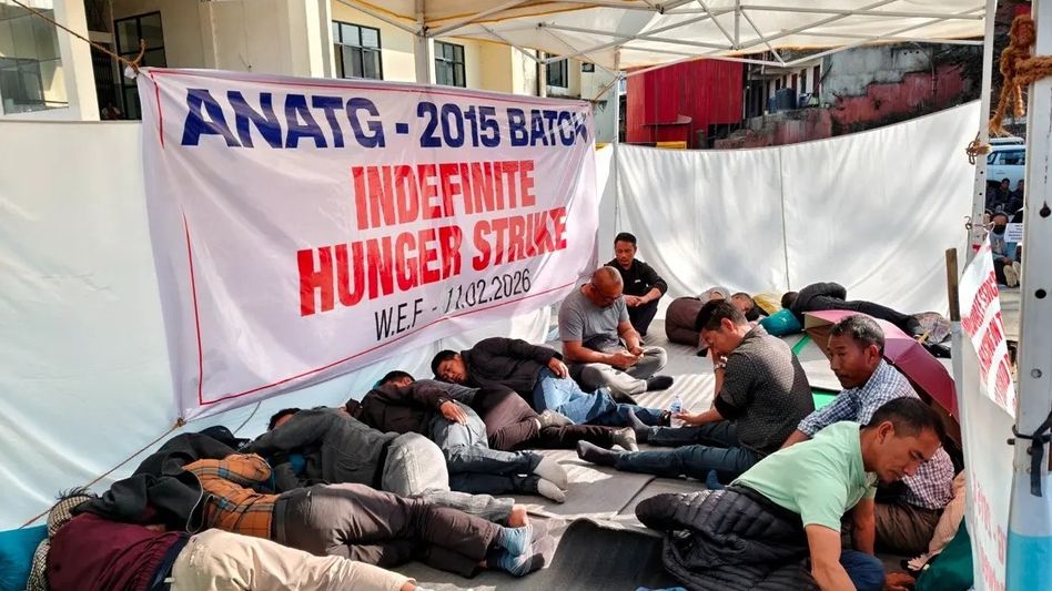 Nagaland Ad hoc teachers shift hunger strike to school Education Directorate Nagaland Ad hoc teachers shift hunger strike to school Education Directorate