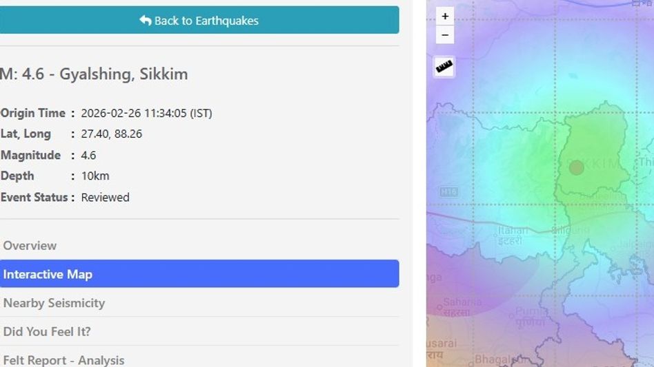 4.6-magnitude earthquake jolts Sikkim today, tremors felt across several parts 4.6-magnitude earthquake jolts Sikkim today, tremors felt across several parts