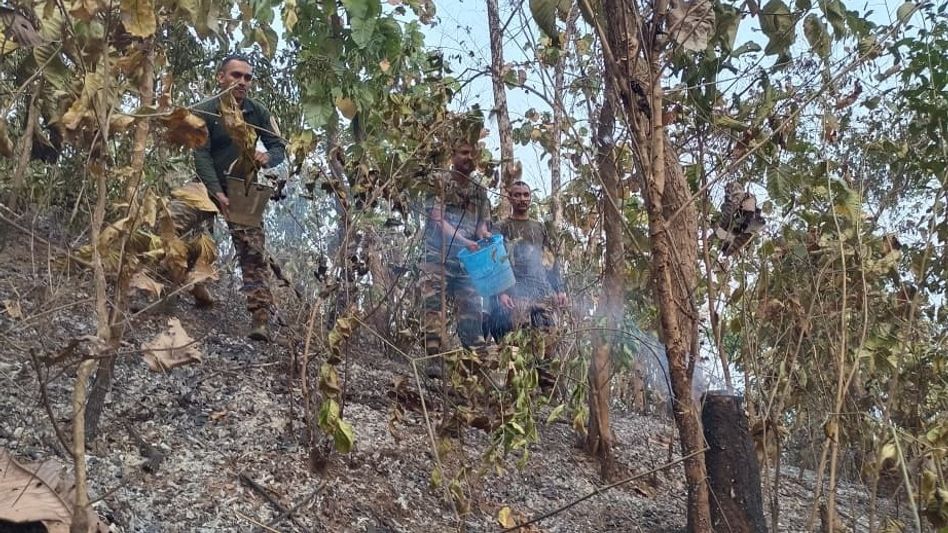 Manipur: Timely response contains forest fire near Friendship Bridge ICP in Moreh Manipur: Timely response contains forest fire near Friendship Bridge ICP in Moreh