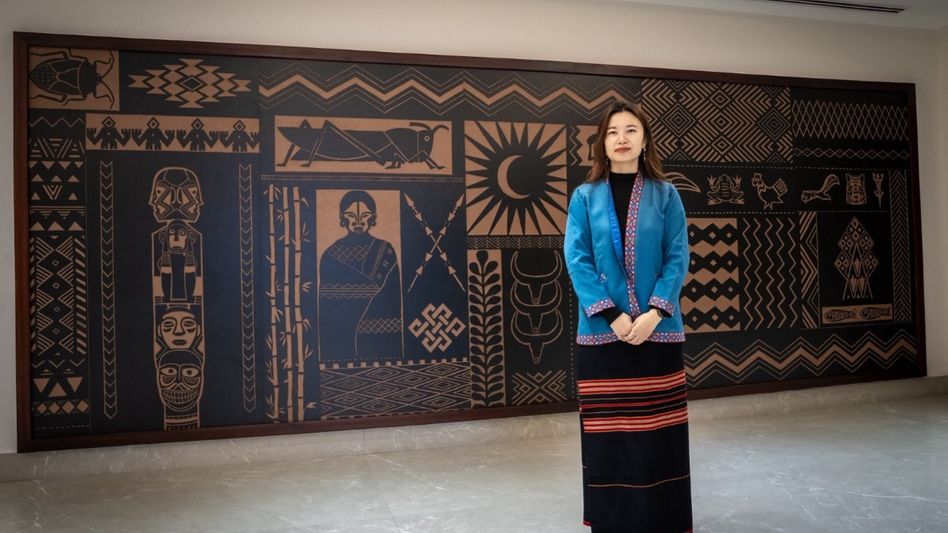 Woodcut artwork by Jompi Ete installed at Arunachal CM office, celebrating indigenous heritage Woodcut artwork by Jompi Ete installed at Arunachal CM office, celebrating indigenous heritage