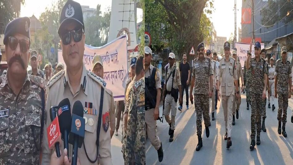Assam Police, Central Forces conduct area domination march in Dhubri ahead of Assembly Polls Assam Police, Central Forces conduct area domination march in Dhubri ahead of Assembly Polls
