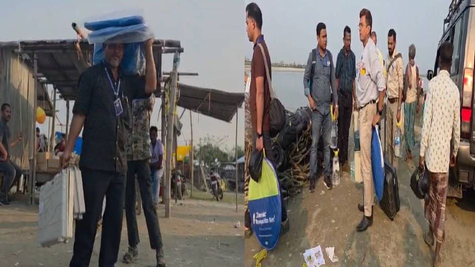 Assam Polls: Officers cross Brahmaputra river to access 21 remote polling stations Assam Polls: Officers cross Brahmaputra river to access 21 remote polling stations