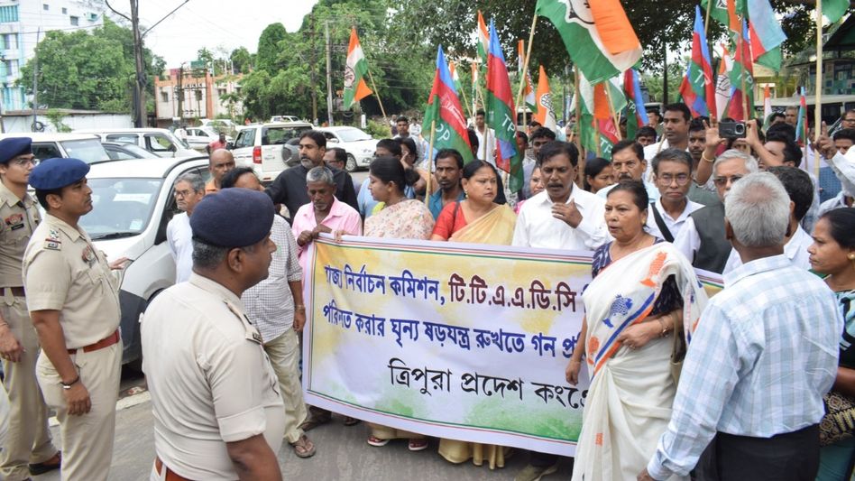 Tripura Congress calls district council election a ‘mockery’, seeks transparent voting Tripura Congress calls district council election a ‘mockery’, seeks transparent voting