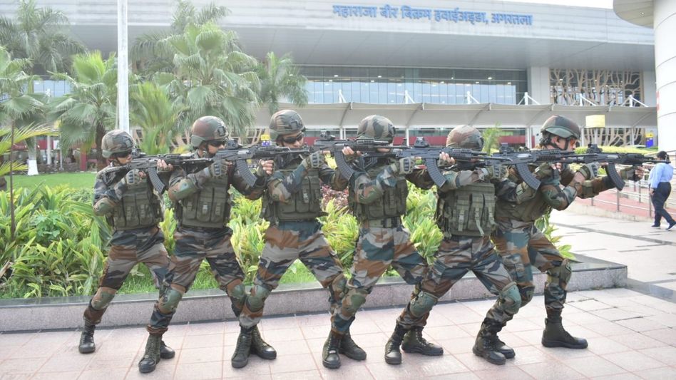 Assam Rifles conducts multi-agency security exercise at Agartala airport Assam Rifles conducts multi-agency security exercise at Agartala airport