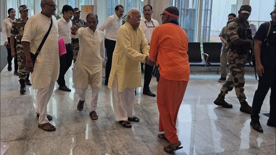 RSS chief Mohan Bhagwat arrives in Tripura for Temple Consecration ceremony RSS chief Mohan Bhagwat arrives in Tripura for Temple Consecration ceremony