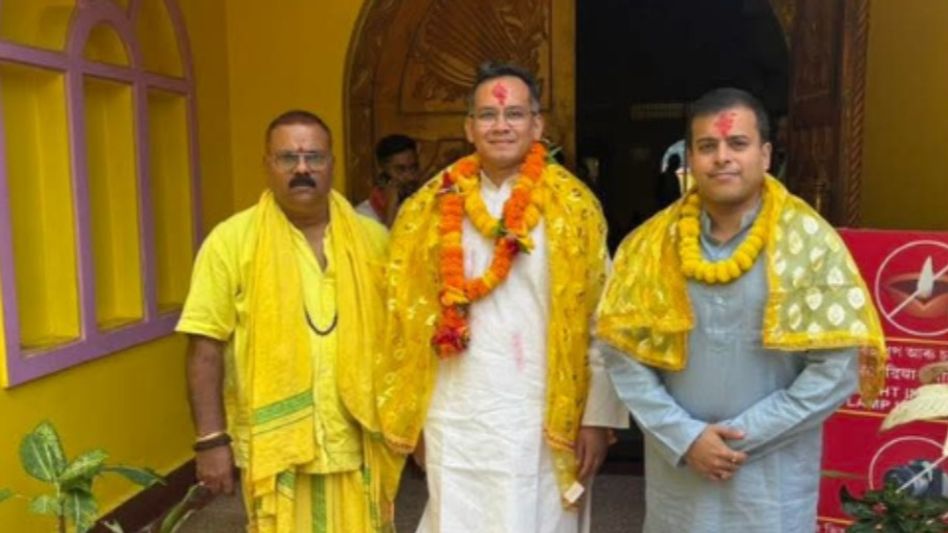 Ahead of Assam poll results, Congress candidates Gaurav Gogoi and Santanu Bora offer prayers at Maa Bagala Temple Ahead of Assam poll results, Congress candidates Gaurav Gogoi and Santanu Bora offer prayers at Maa Bagala Temple
