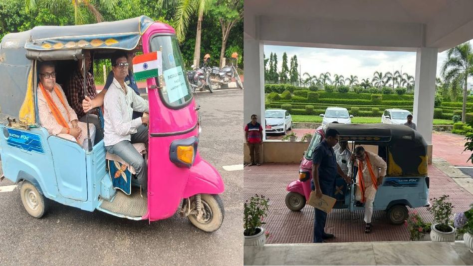 Tripura Power Minister reaches secretariat in E-Auto, withdraws escorts Tripura Power Minister reaches secretariat in E-Auto, withdraws escorts