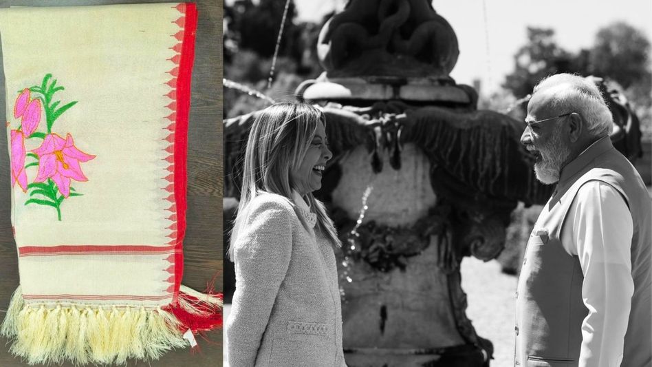 PM Modi gifts Manipur's Shirui Lily silk stole to Italy PM Meloni, highlighting cultural link PM Modi gifts Manipur's Shirui Lily silk stole to Italy PM Meloni, highlighting cultural link