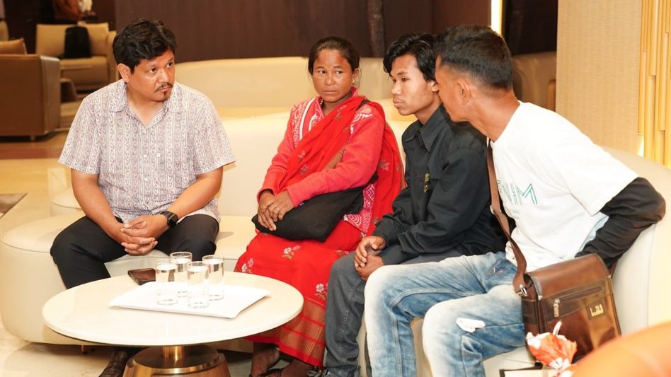Conrad K Sangma welcomes rescued Meghalaya resident at Guwahati Airport Conrad K Sangma welcomes rescued Meghalaya resident at Guwahati Airport