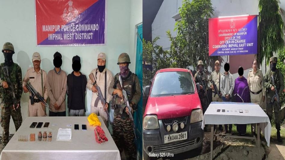 Security forces arrest six active cadres of various proscribed outfits in Manipur, arms and ammunition seized Security forces arrest six active cadres of various proscribed outfits in Manipur, arms and ammunition seized