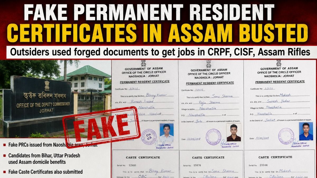 Fake Assam residency certificates used by outsiders to secure jobs in central security forces; major fraud unearthed in Jorhat Fake Assam residency certificates used by outsiders to secure jobs in central security forces; major fraud unearthed in Jorhat
