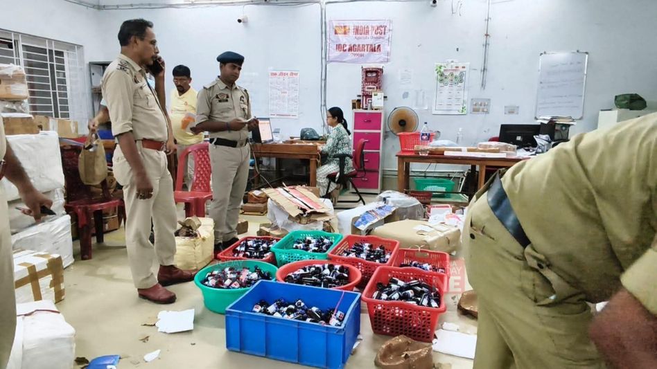 Tripura police seize 745 bottles of banned cough syrup at Agartala head post office Tripura police seize 745 bottles of banned cough syrup at Agartala head post office