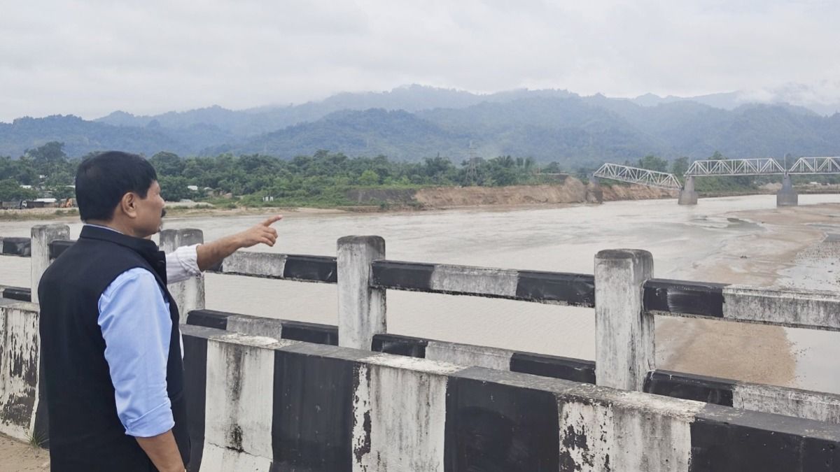 Assam Minister Atul Bora inspects flood-hit Simen railway bridge in Dhemaji after Arunachal rains disrupt train services