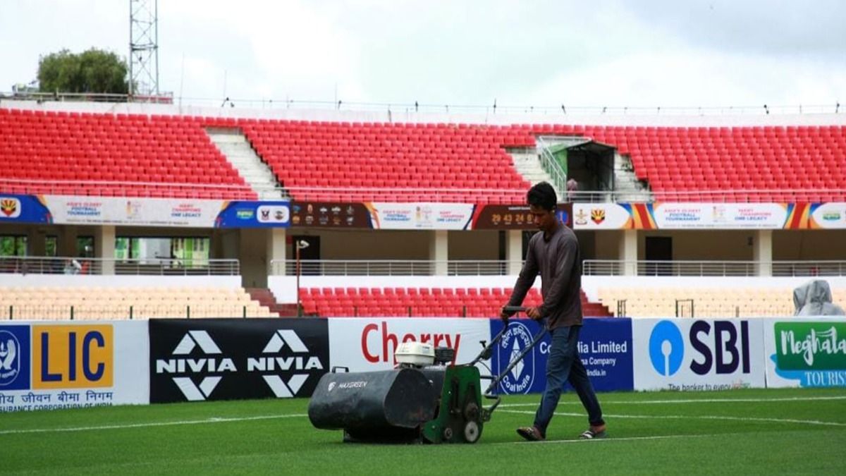 Preparations going at the venue ahead of the match at Shillong