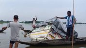 Relief truck carrying flood aid meets with accident in Assam's Sivasagar, locals use boats to salvage supplies Relief truck carrying flood aid meets with accident in Assam's Sivasagar, locals use boats to salvage supplies