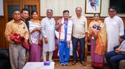 Manipur CM Khemchand Singh felicitates Commonwealth Games silver medallist Rishikanta Singh Manipur CM Khemchand Singh felicitates Commonwealth Games silver medallist Rishikanta Singh
