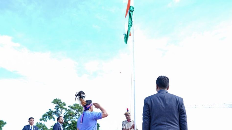 Meghalaya CM hoists National Flag at residence on 80th Independence Day Meghalaya CM hoists National Flag at residence on 80th Independence Day
