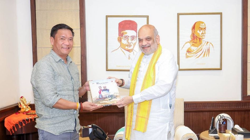 Arunachal CM Pema Khandu meets Amit Shah, presents 10-year development report Arunachal CM Pema Khandu meets Amit Shah, presents 10-year development report